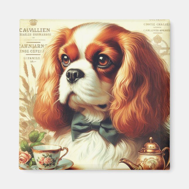 Vintag Cavalier King Charles Spaniel Painting Magnet (Vorne)