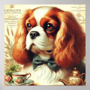 Vintag Cavalier King Charles Spaniel Painting Poster
