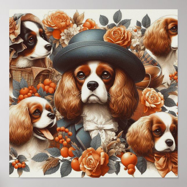 Vintag Cavalier King Charles Spaniel Painting Poster (Vorne)