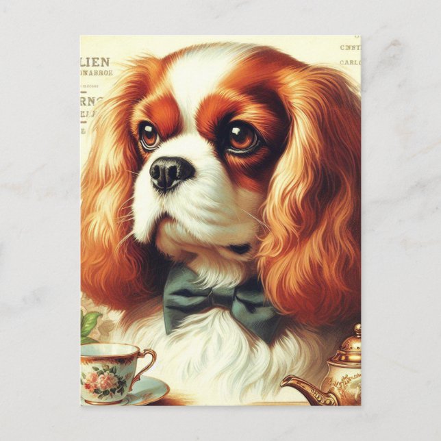 Vintag Cavalier King Charles Spaniel Painting Postkarte (Vorderseite)