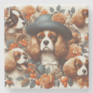 Vintag Cavalier King Charles Spaniel Painting Steinuntersetzer