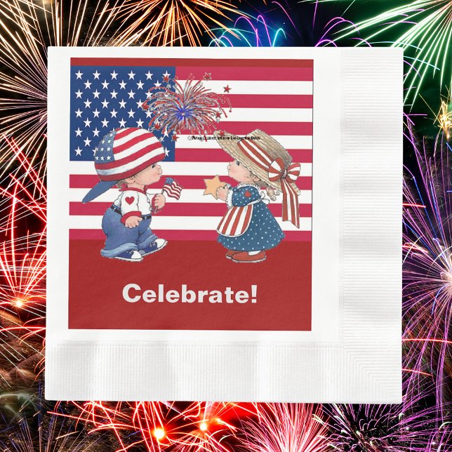 Vintag Celebrate American Flag Luncheon Napkin Serviette (Vintage Celebrate American Flag Luncheon Napkin)