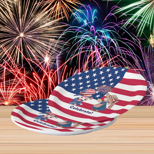 Vintag Celebrate American Flag Paper Teller (Vintage Celebrate American Flag Paper Plates)