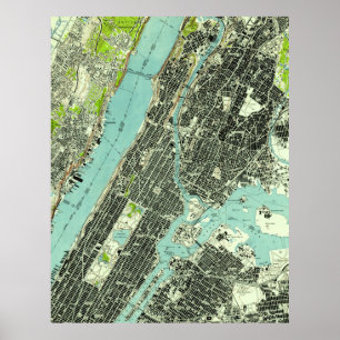 Vintag Central Park & Bronx NY Map (1947) Poster