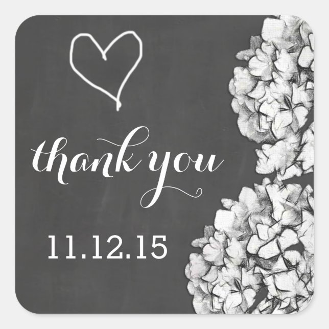 Vintag Chalkboard Hydrangea Wedding Vielen Dank Quadratischer Aufkleber (Vorderseite)