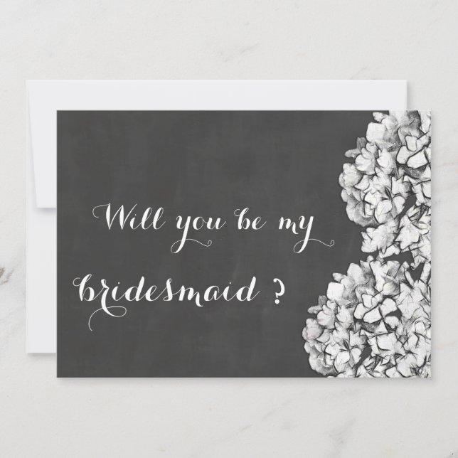 Vintag Chalkboard Hydrangeas Bridesmaid Einladung (Vorderseite)