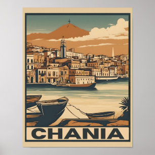 Vintag Chania City Souvenirs Betonreise Poster
