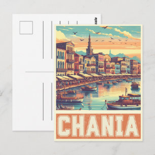 Vintag Chania City Souvenirs Betonreise Postkarte