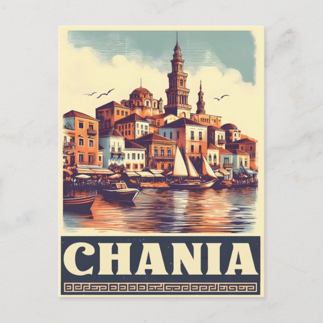 Vintag Chania City Souvenirs Betonreise Postkarte (Vorderseite)