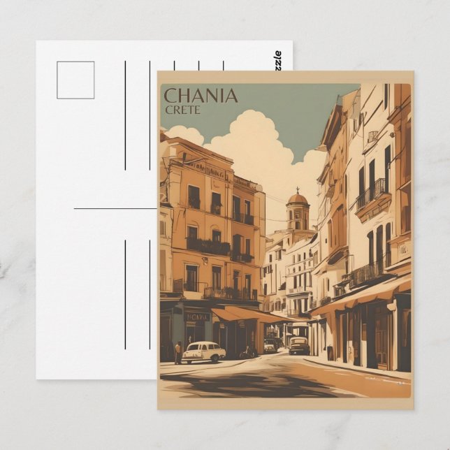 Vintag Chania City Souvenirs Betonreise x Postkarte (Vorne/Hinten)