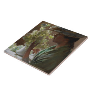 Vintag Charles Courtney Curran Lady mit einem Bouq Fliese