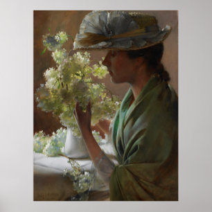 Vintag Charles Courtney Curran Lady mit einem Bouq Poster