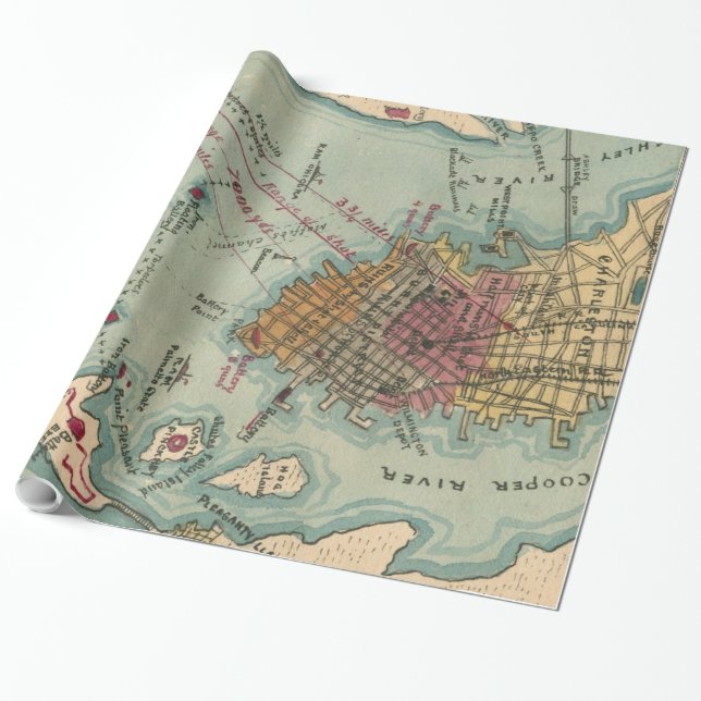 Vintag Charleston SC Zivil War Map (1865) Geschenkpapier (Ungerollt)