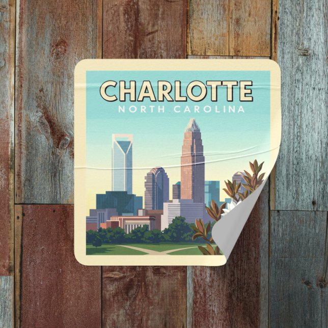 Vintag Charlotte North Carolina Quadratischer Aufkleber (Von Creator hochgeladen)