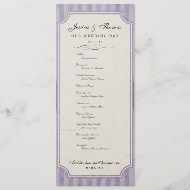 Vintag Charm Custom Lilac Lila Wedding Program Programm (Vorderseite)