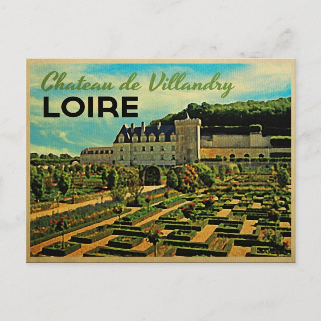 Vintag Chateau de Villandry Loire Postkarte (Vorderseite)