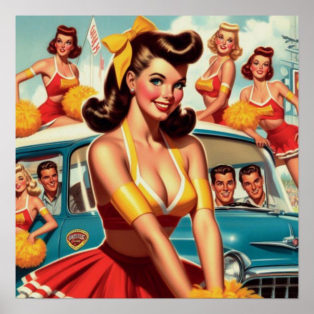Vintag Cheerleader Illustration Poster (Vorne)