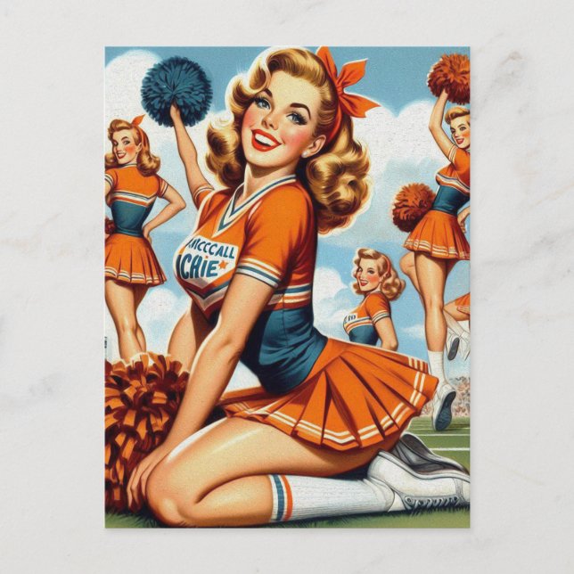 Vintag Cheerleader Illustration Postkarte (Vorderseite)