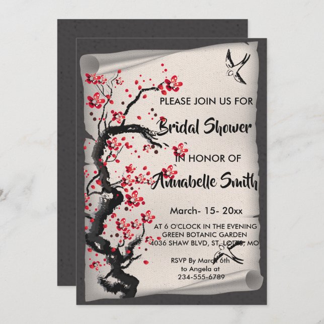 Vintag Cherry Blossom Brautparty Einladung (Vorne/Hinten)