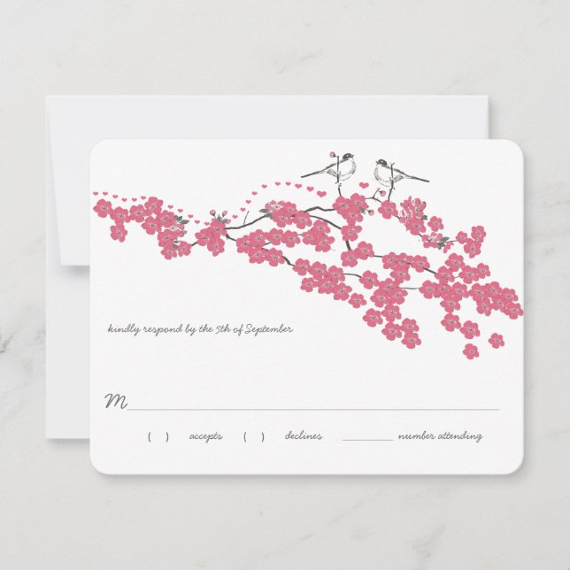 Vintag Cherry Blossom Chickadee Wedding RSVP Karte (Vorderseite)