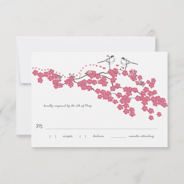 Vintag Cherry Blossom Chickadee Wedding RSVP Karte (Vorderseite)