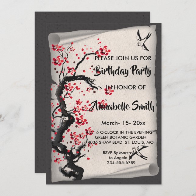 Vintag Cherry Blossom Einladung (Vorne/Hinten)