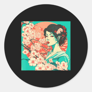 Vintag Cherry Blossom Sakura Japanischer Kunstanim Runder Aufkleber
