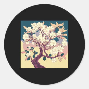 Vintag Cherry Blossom Sakura Japanischer Kunstanim Runder Aufkleber
