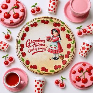 Vintag Cherry Kitchen Girl - Großartiges Vergnügen Pappteller