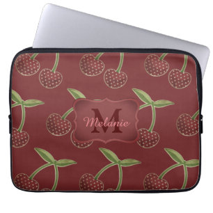 Vintag Cherry Muster auf Burgund Personalisiert Laptopschutzhülle