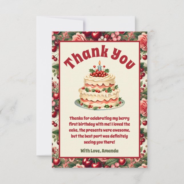 Vintag Cherry 'Sweet One' 1. Geburtstag Dankeskarte (Vorderseite)