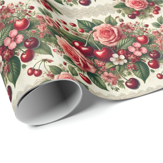 Vintag Cherry 'Sweet One' 1. Geburtstag Party Geschenkpapier (Rolleneckpunkt)