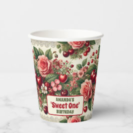 Vintag Cherry 'Sweet One' 1. Geburtstag Party Pappbecher