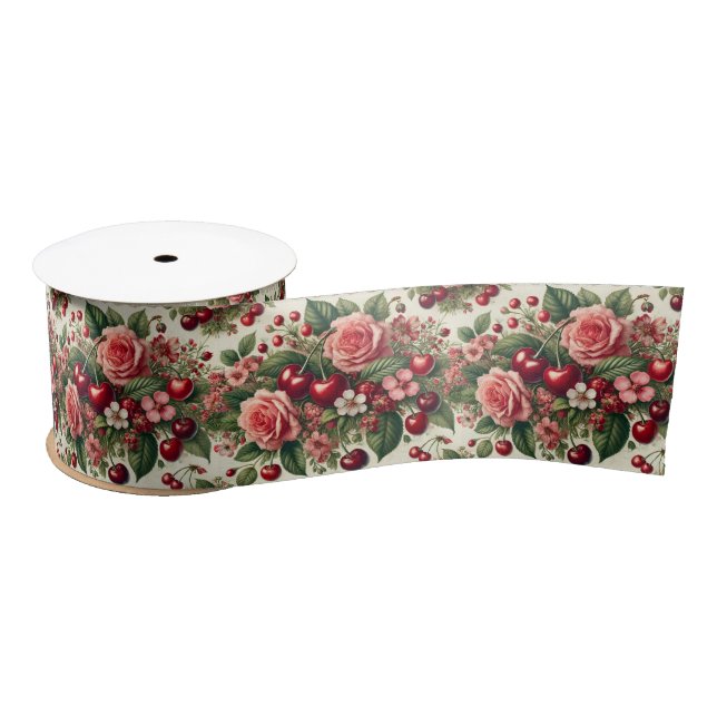 Vintag Cherry 'Sweet One' 1. Geburtstag Party Satinband (Spule)