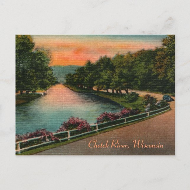 Vintag Chetek River Wisconsin Postcard Postkarte (Vorderseite)