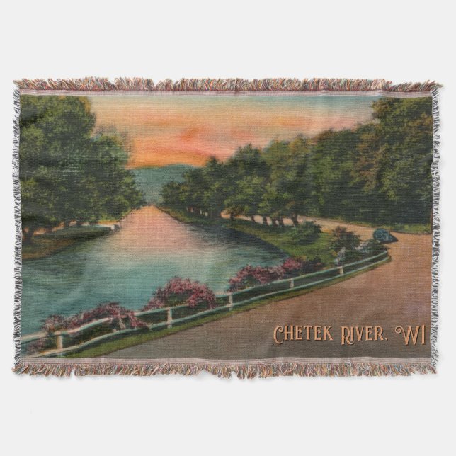 Vintag Chetek River Wisconsin Throw Blanket Decke (Vorderseite)
