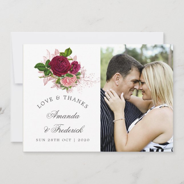 Vintag Chic Blush and Burgundy Wedding Danke (Vorderseite)