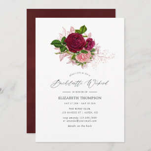 Vintag Chic Burgundy & Blush Bachelorette Wochenen Einladung