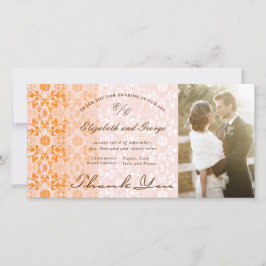 Vintag-Chic Damask Spitzen Orange Pink Foto Hochze Dankeskarte