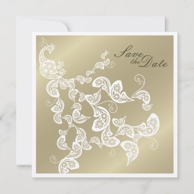 Vintag Chic Elegante Floral Peacock Save the Date (Vorderseite)