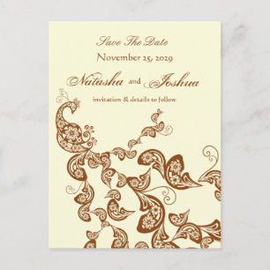 Vintag Chic Elegante Floral Peacock Save the Date Ankündigungspostkarte