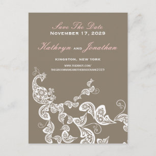 Vintag Chic Elegante Floral Peacock Save the Date Ankündigungspostkarte
