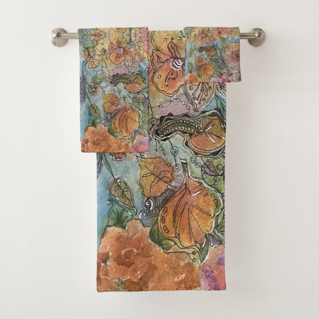 Vintag Chic Flower Garden Aquarellbilder Badhandtuch Set (Insitu)