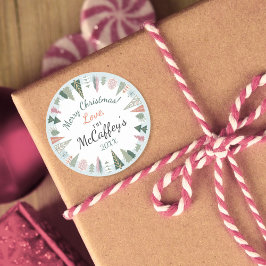 Vintag Chic Frohe Weihnachtsbaumen BLAU & Green Runder Aufkleber