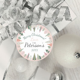 Vintag Chic Frohe Weihnachtsbaumen PINK & Green Geschenkanhänger