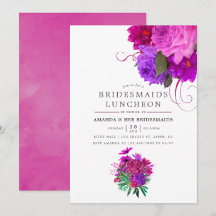 Vintag Chic Fuchsia & Lila Bridesmaids Luncheon Einladung