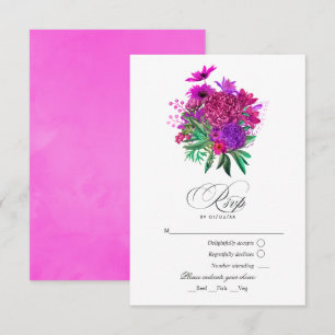 Vintag Chic Fuchsia und Lila Hochzeit RSVP Karte