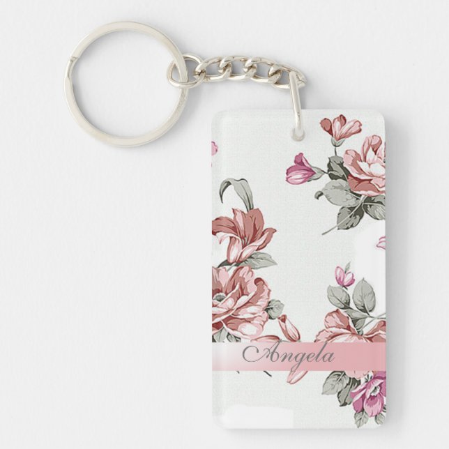 Vintag Chic Girly Blume Personalisiert Schlüsselanhänger (Vorderseite)