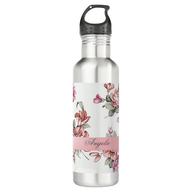 Vintag Chic Girly Blume Personalisiert Trinkflasche (Vorderseite)