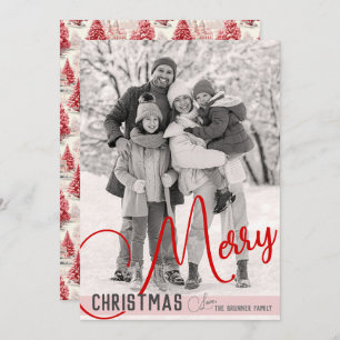 Vintag Chic Red & Pink Weihnachtsbäume Ein Foto Feiertagskarte